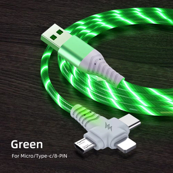 3in1 Flow Luminous Lighting USB καλώδιο για Samsung 3 σε 1 2in1 LED Micro USB Τύπος C 8Pin φορτιστή Σύρμα για iPhone Huawei Xiaomi