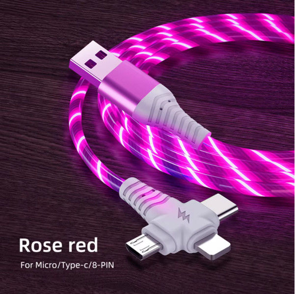 3in1 Flow Luminous Lighting USB καλώδιο για Samsung 3 σε 1 2in1 LED Micro USB Τύπος C 8Pin φορτιστή Σύρμα για iPhone Huawei Xiaomi
