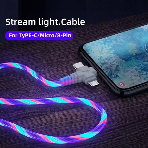 3in1 Flow Luminous Lighting USB καλώδιο για Samsung 3 σε 1 2in1 LED Micro USB Τύπος C 8Pin φορτιστή Σύρμα για iPhone Huawei Xiaomi