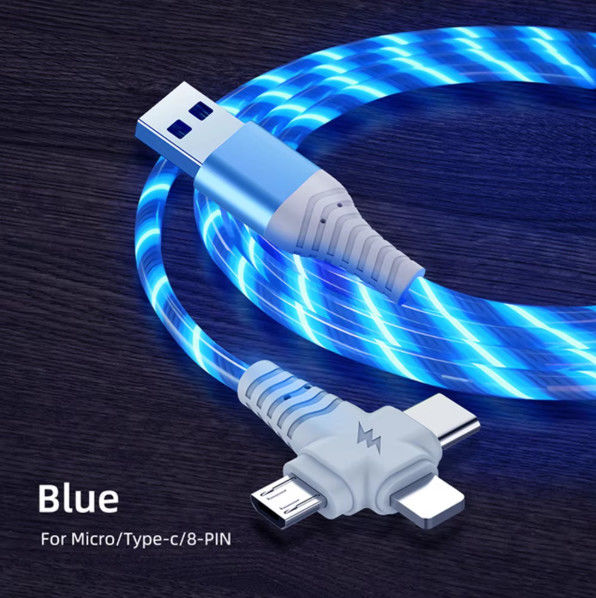 3in1 Flow Luminous Lighting USB καλώδιο για Samsung 3 σε 1 2in1 LED Micro USB Τύπος C 8Pin φορτιστή Σύρμα για iPhone Huawei Xiaomi