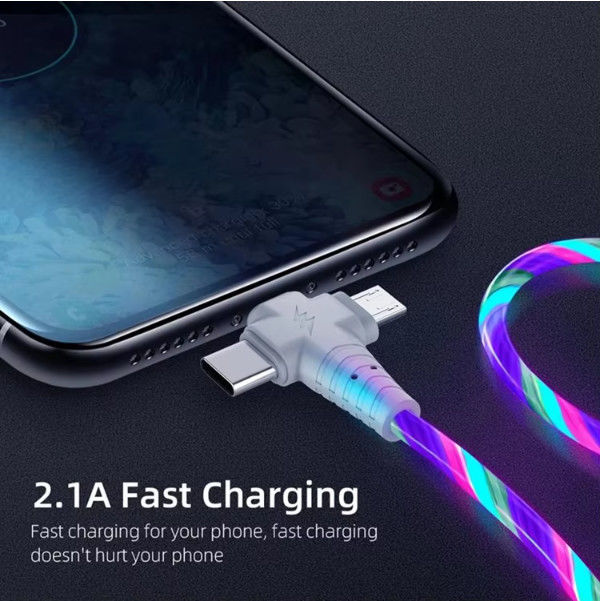 3in1 Flow Luminous Lighting USB καλώδιο για Samsung 3 σε 1 2in1 LED Micro USB Τύπος C 8Pin φορτιστή Σύρμα για iPhone Huawei Xiaomi