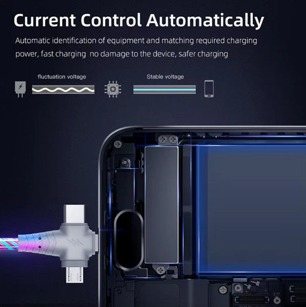 3in1 Flow Luminous Lighting USB καλώδιο για Samsung 3 σε 1 2in1 LED Micro USB Τύπος C 8Pin φορτιστή Σύρμα για iPhone Huawei Xiaomi