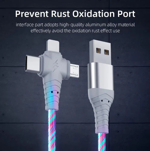 3in1 Flow Luminous Lighting USB καλώδιο για Samsung 3 σε 1 2in1 LED Micro USB Τύπος C 8Pin φορτιστή Σύρμα για iPhone Huawei Xiaomi